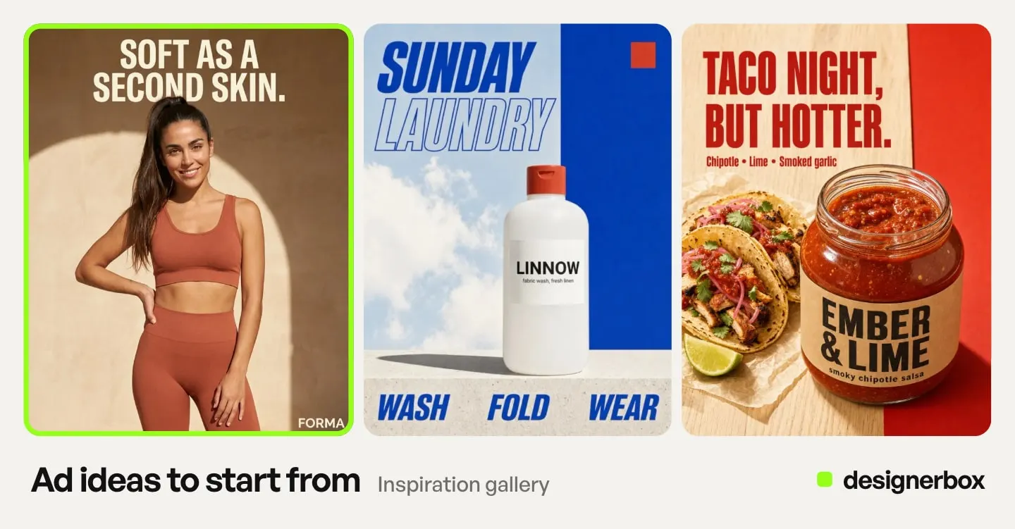 Ad ideas from the DesignerBox Inspiration gallery, with the activewear set on a model marked