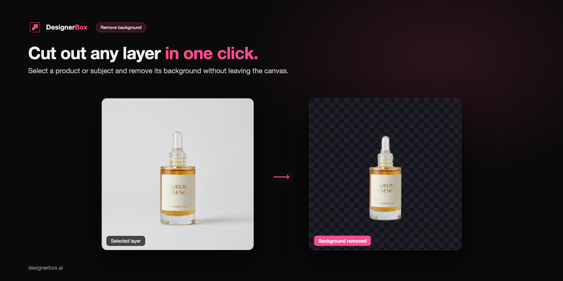 Background removal in Figma, turning a serum bottle product photo into a transparent cutout