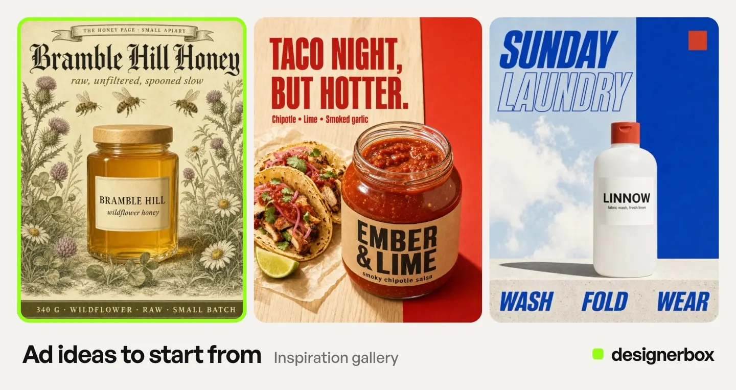 Ad ideas from the DesignerBox Inspiration gallery, with the honey jar ad marked