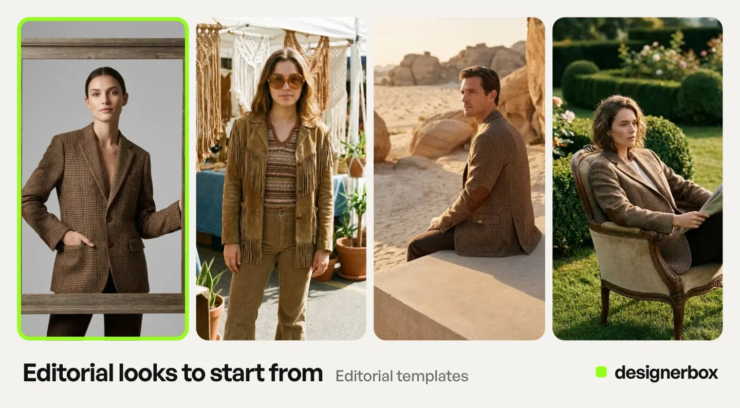 Editorial templates in DesignerBox, with the houndstooth blazer on a model marked