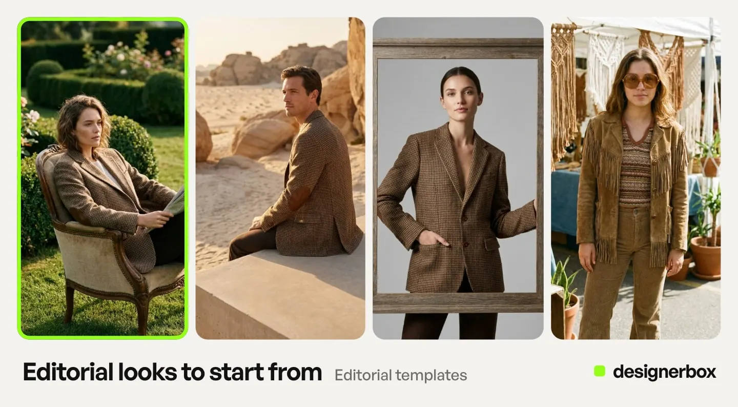 Editorial templates in DesignerBox, with the houndstooth blazer on a model marked