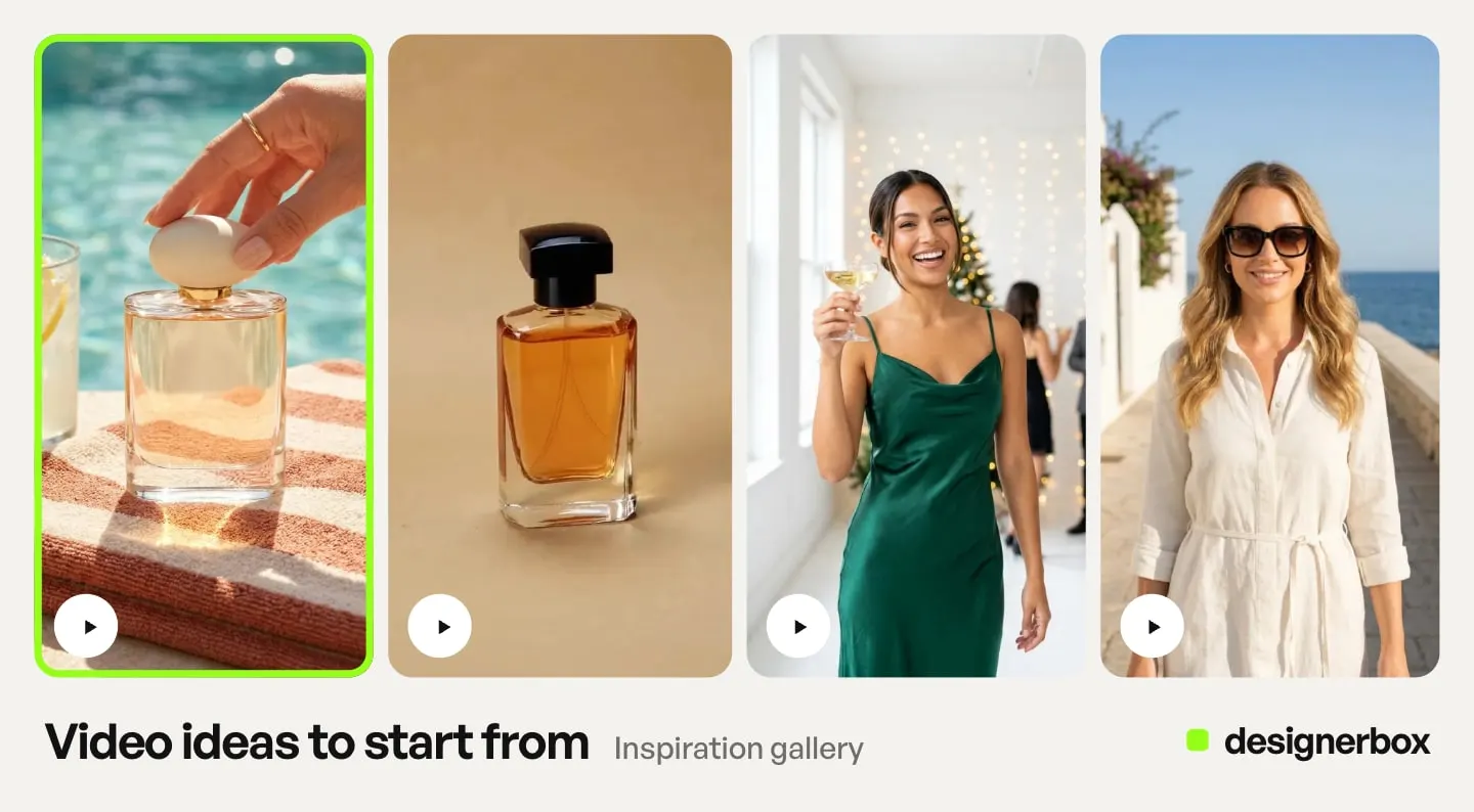 Video ideas from the DesignerBox Inspiration gallery, with the perfume bottle scene marked