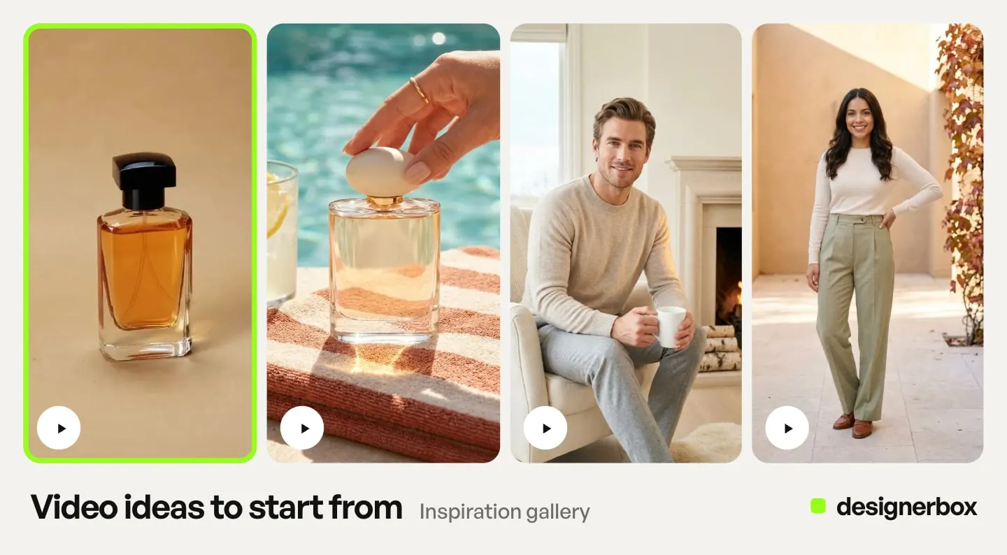 Video ideas from the DesignerBox Inspiration gallery, with the perfume bottle clip marked