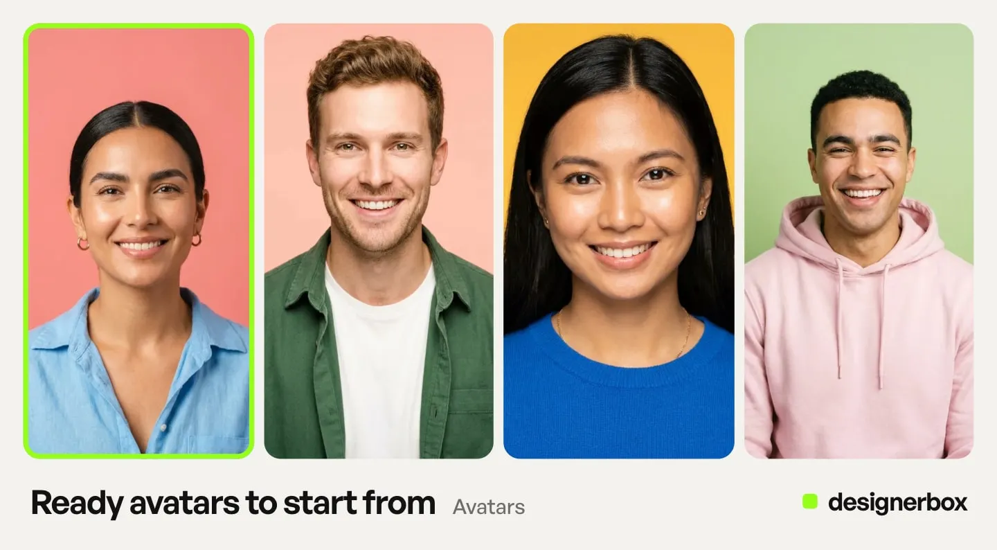 Ready avatars in DesignerBox, faces you can use in your pictures and videos, with one marked