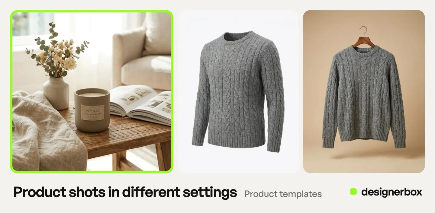Product templates in DesignerBox, with the scented candle scene marked