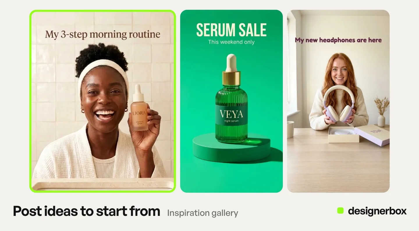 Post ideas from the DesignerBox Inspiration gallery, with the vitamin c serum on a model marked