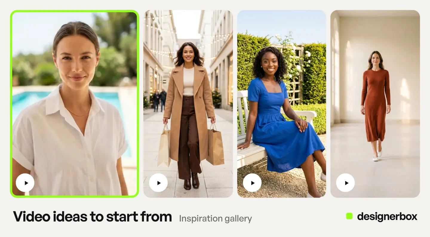 Video ideas from the DesignerBox Inspiration gallery, with the woman portrait on a model marked