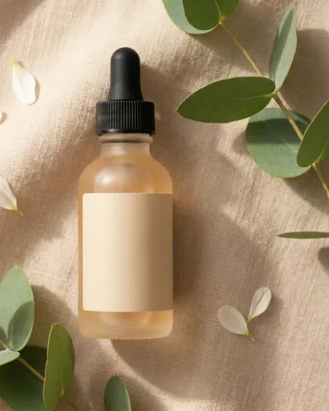 The same serum on linen with leaves, made with DesignerBox