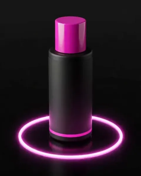 A still from a DesignerBox video: a pink bottle on a glowing ring