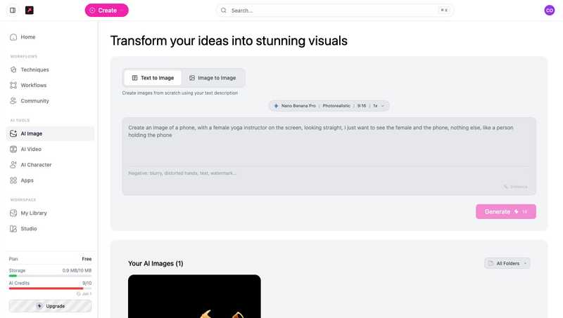 The DesignerBox AI Image tool with Text to Image and Image to Image tabs, a prompt box, and a Generate button