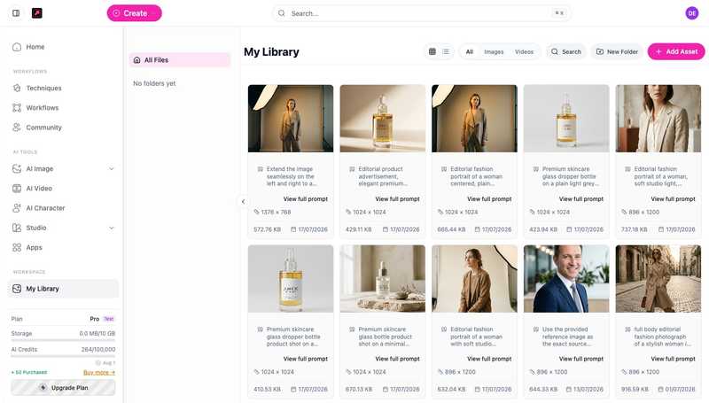 The DesignerBox My Library, where generated images and videos are stored
