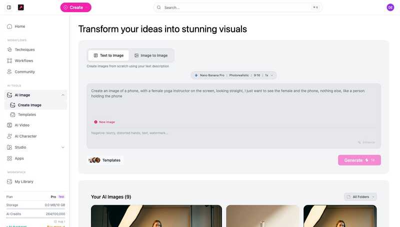 The DesignerBox AI Image tool with Text to Image and Image to Image tabs, a prompt box, and a Generate button