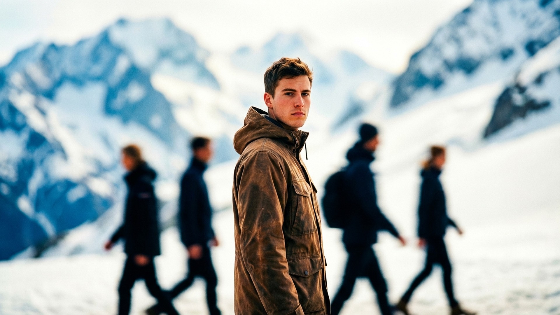 AI-generated fashion photography in mountain landscape