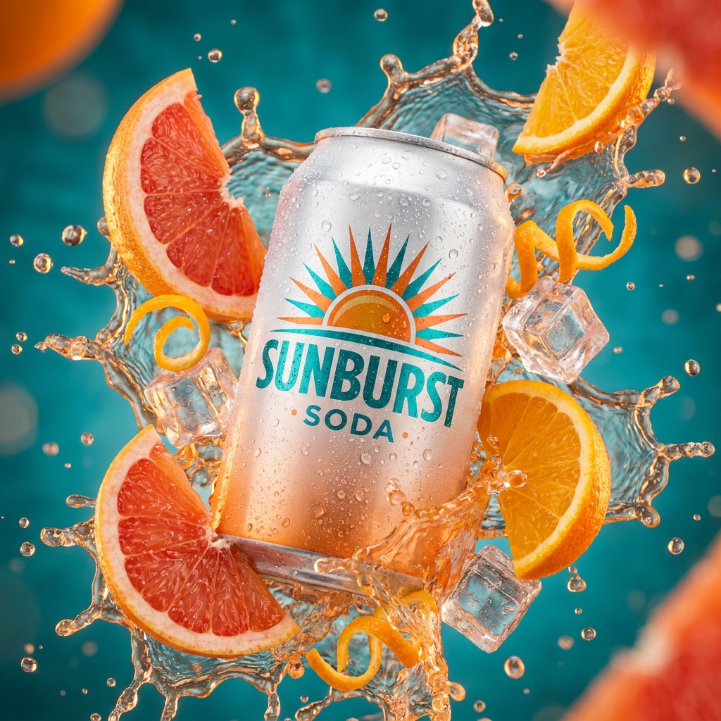 AI beverage advertising shot with splash