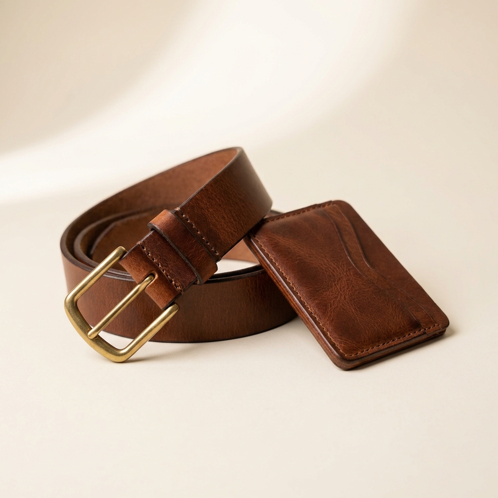 Wallet and belt product photography with AI