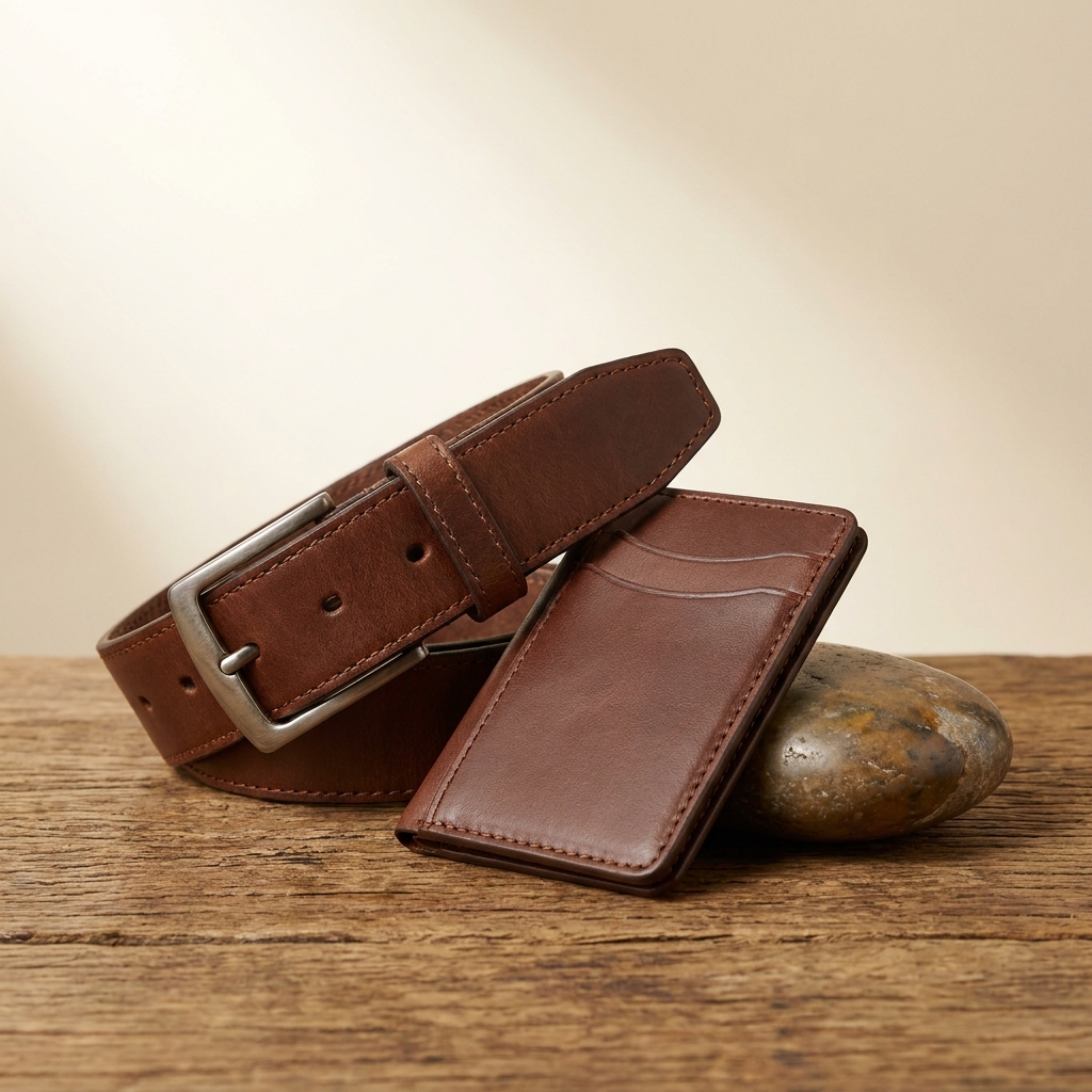 Wallet and belt product photography with AI