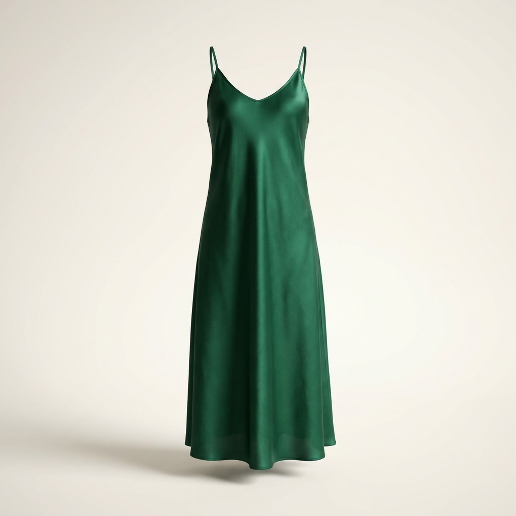 Long dress photographed full length with the hem clear of the floor