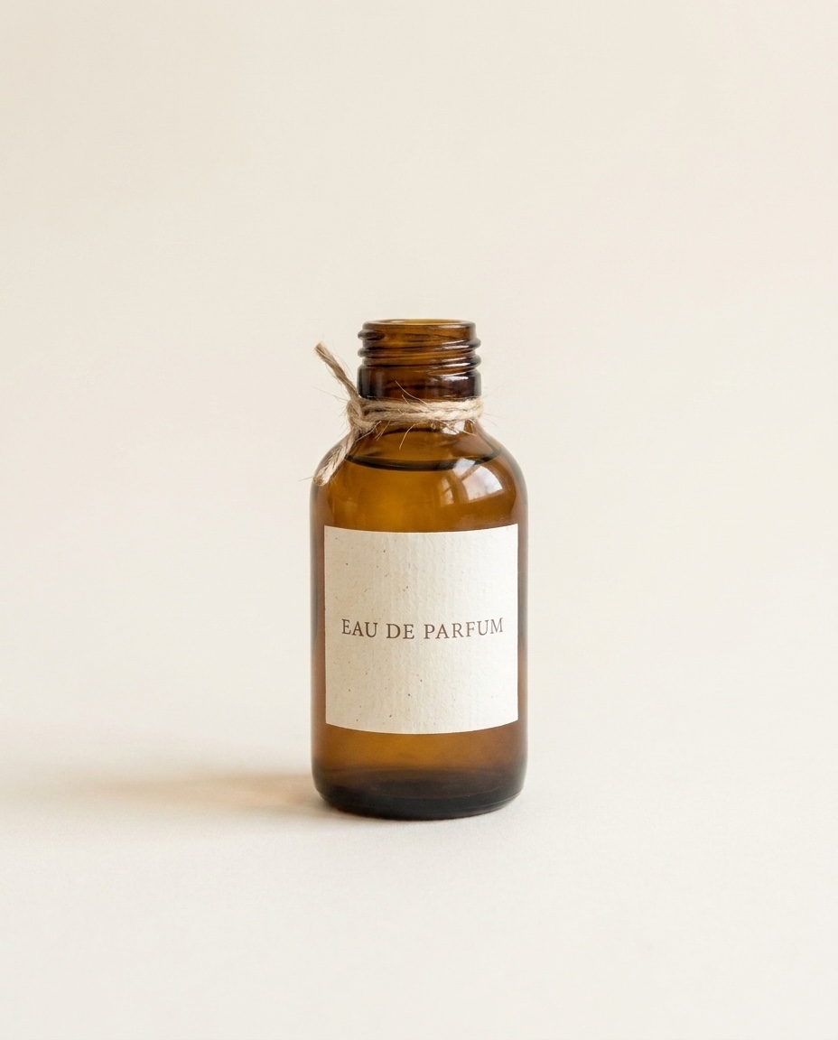 Derselbe Parfumflakon als sauberes Shopfoto auf warmem Cremeweiß