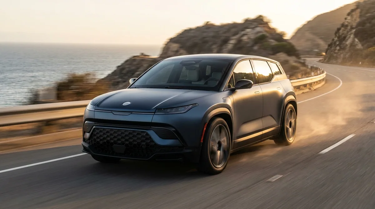 Car on a coastal road at golden hour, made with DesignerBox
