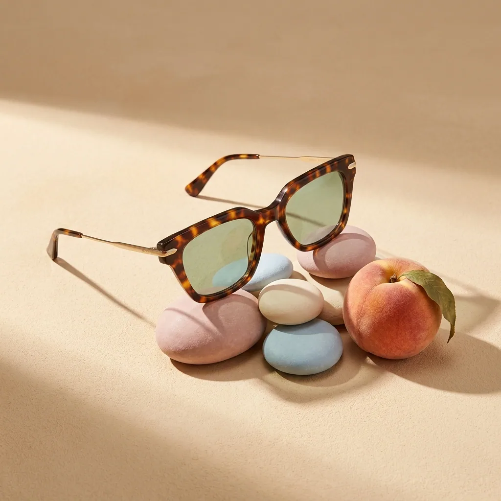 Tortoise-shell sunglasses on warm stone, one of a set made the same way each run