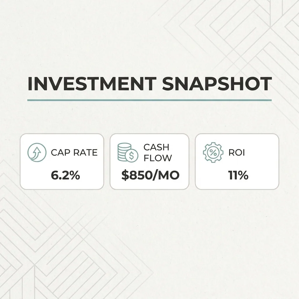 An investment card with cap rate, cash flow and return figures
