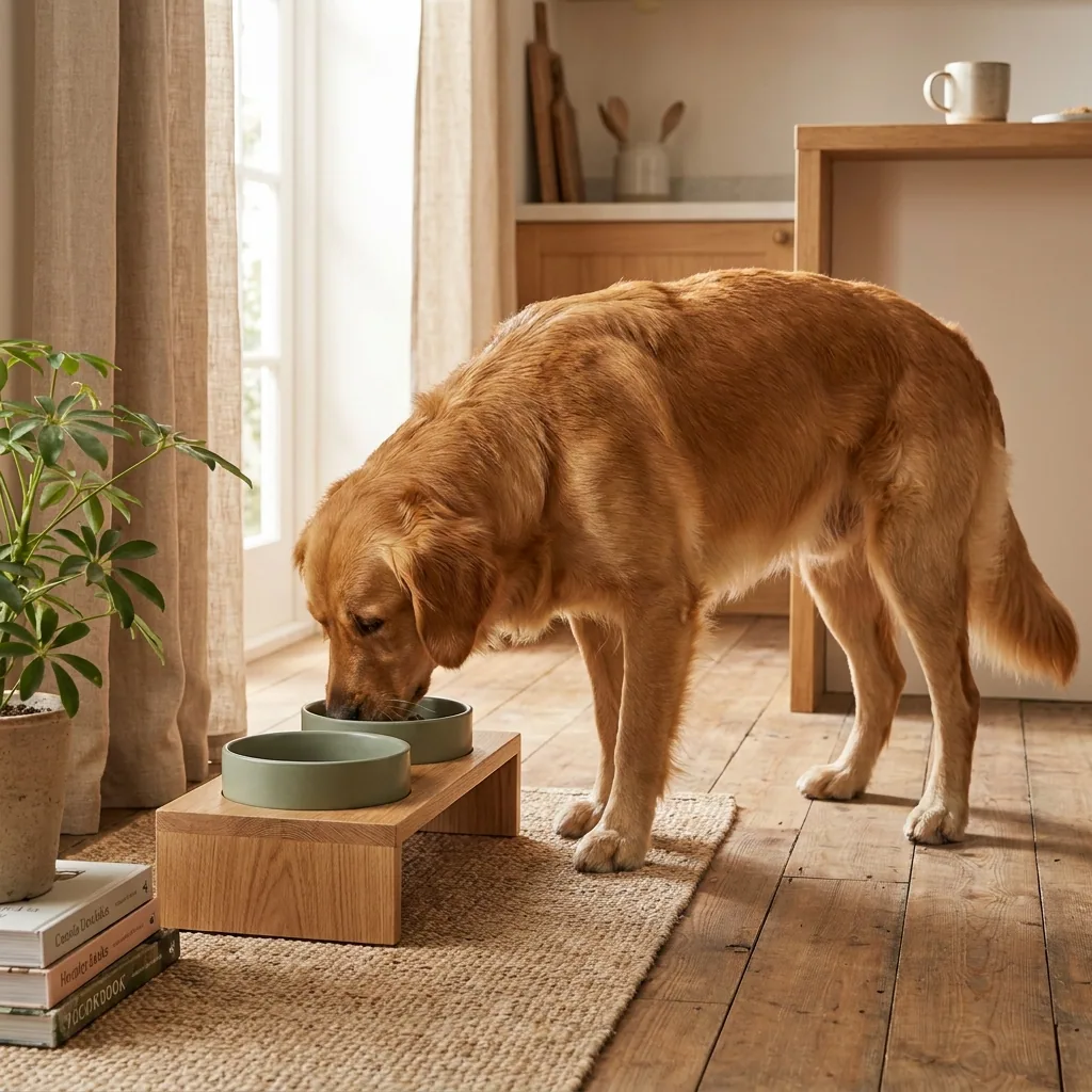 A flat lay of a sage pet bowl and its accessories, a kept result on its way to Assets