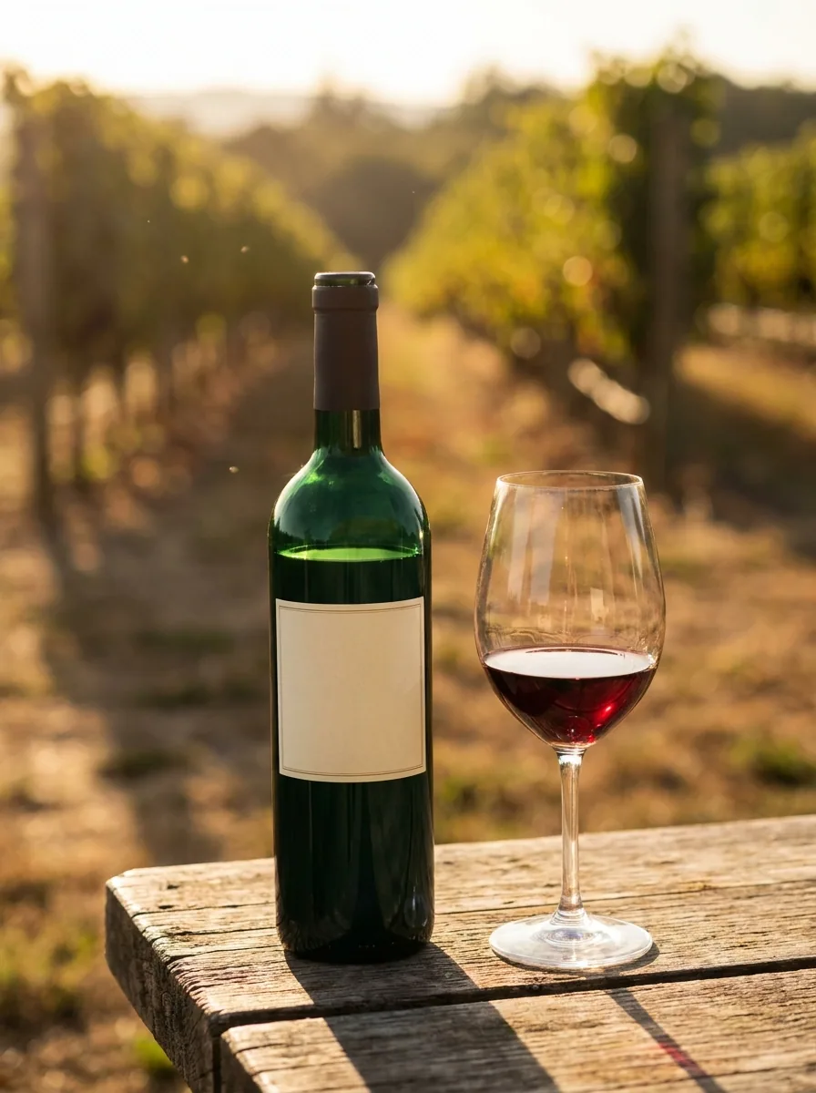 A wine bottle photographed for a story set